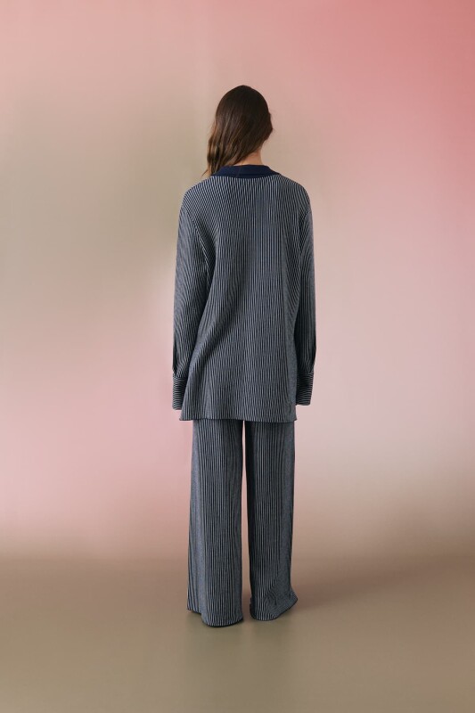 Çizgili Triko Hırka Lacivert - Beyaz - Roman (1)