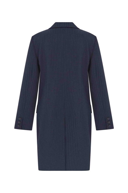  Çizgili Uzun Kadın Ceket Lacivert - 5