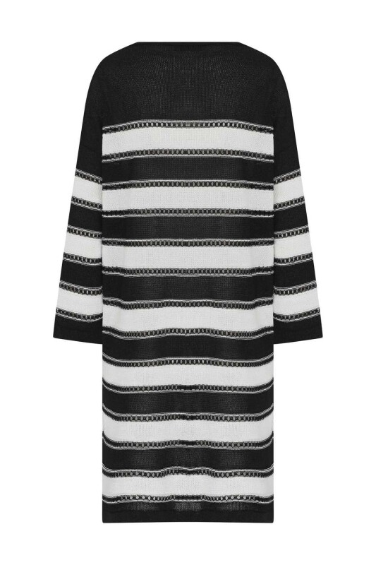  Çizgili Uzun Triko Hırka Siyah-Beyaz - 4