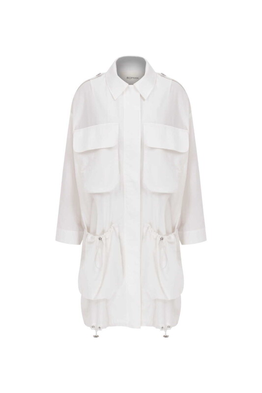  Çok Cepli Kadın Trençkot Ekru - 4