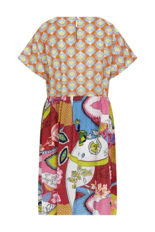 Çok Renkli Desenli Midi Boy Elbise Standart Renk - 5