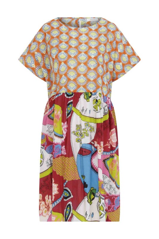 Çok Renkli Desenli Midi Boy Elbise Standart Renk - 4