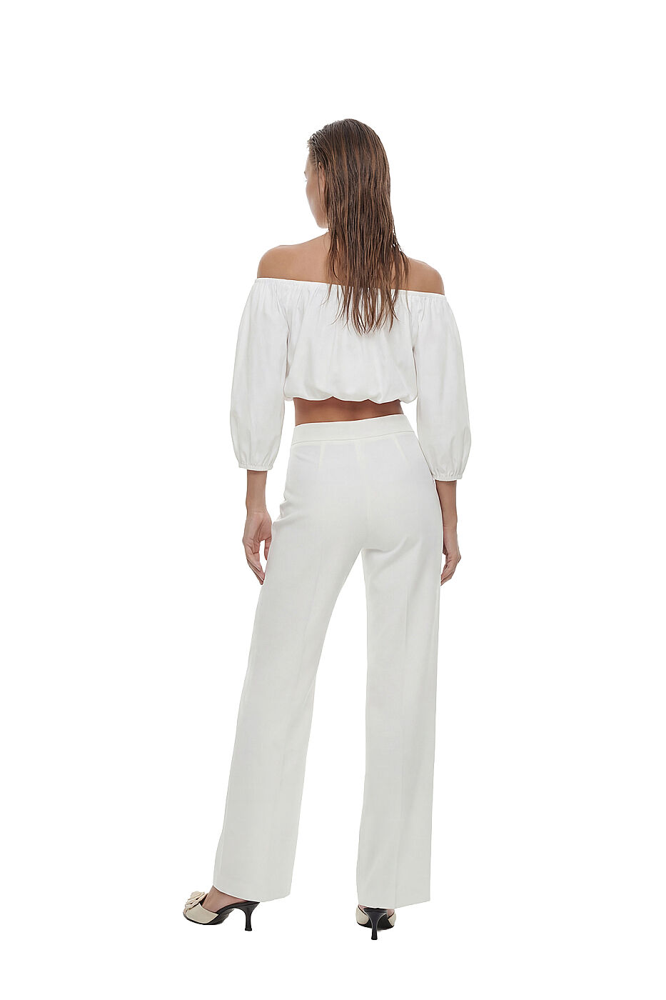 Crop Balon Kol Tafta Bluz Beyaz - 2