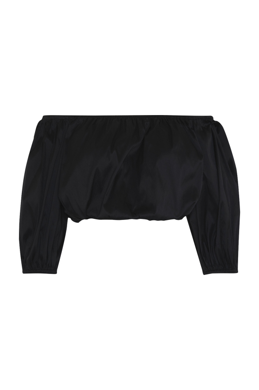 Crop Balon Kol Tafta Bluz Siyah - 5