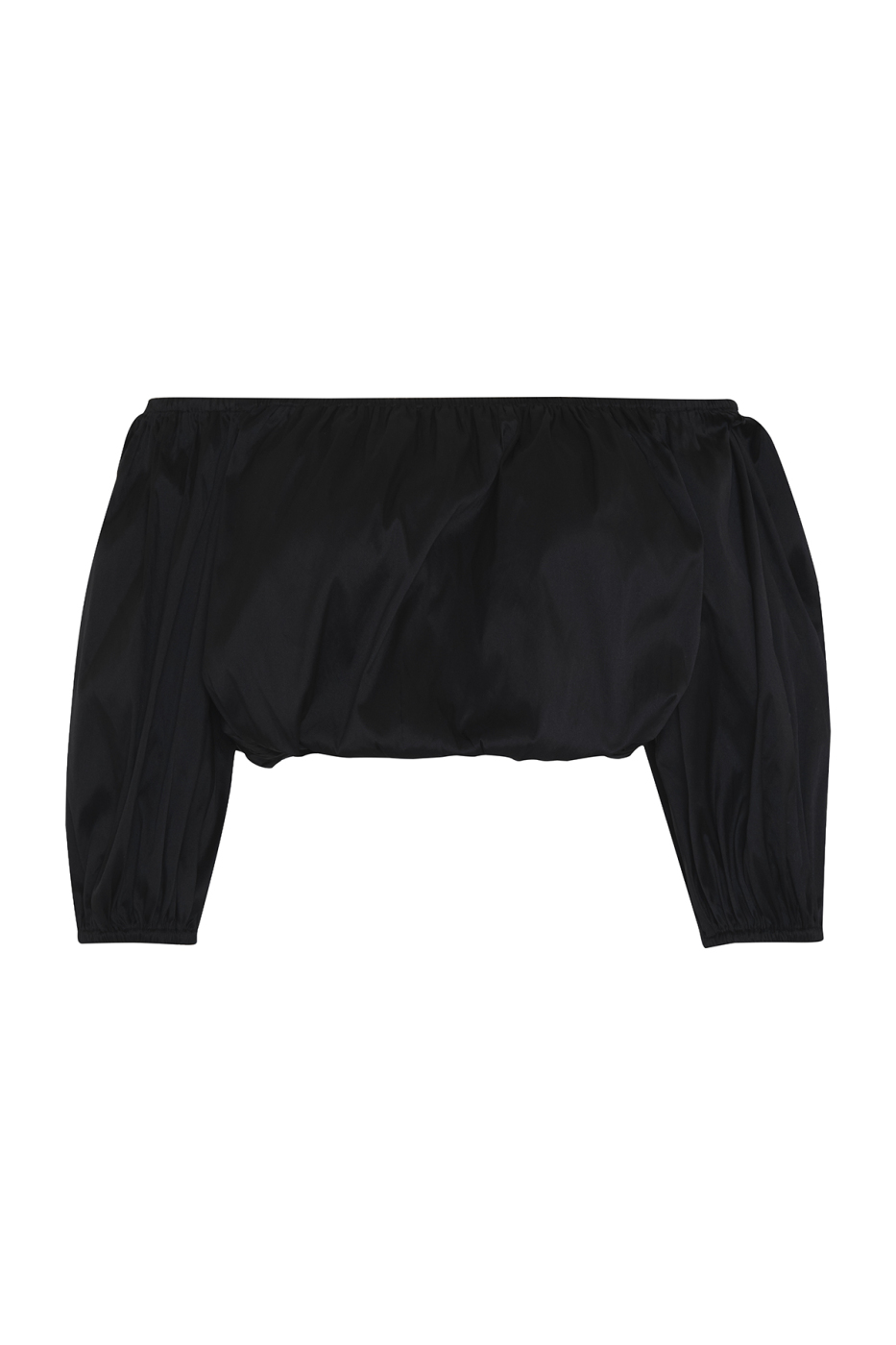 Crop Balon Kol Tafta Bluz Siyah - 5