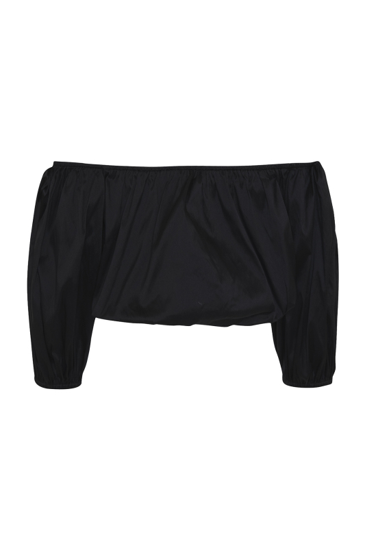 Crop Balon Kol Tafta Bluz Siyah - 6