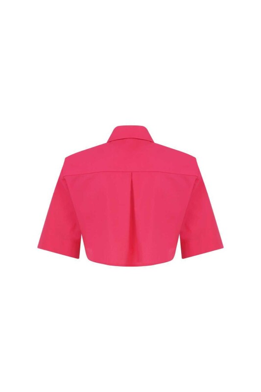  Crop Poplin Kadın Gömlek Fuşya - 5