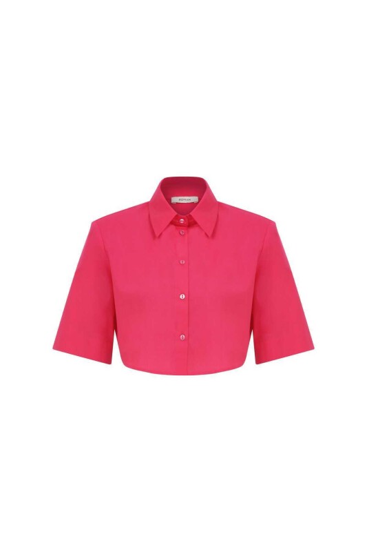  Crop Poplin Kadın Gömlek Fuşya - 4