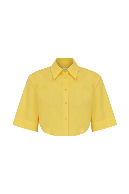  Crop Poplin Kadın Gömlek Sarı - 4