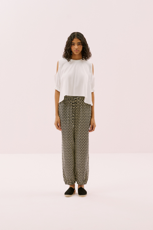 Cut Out Detaylı Karpuz Kol T-shirt Ekru - 3