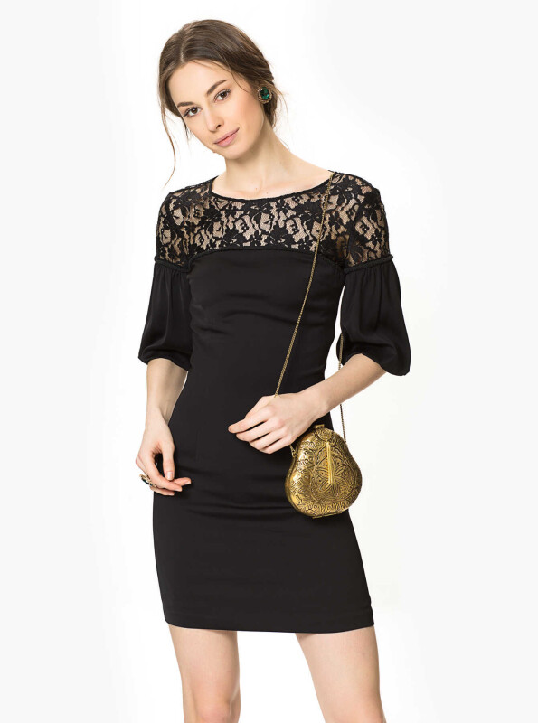 Dantel Detaylı Elbise Siyah - 1