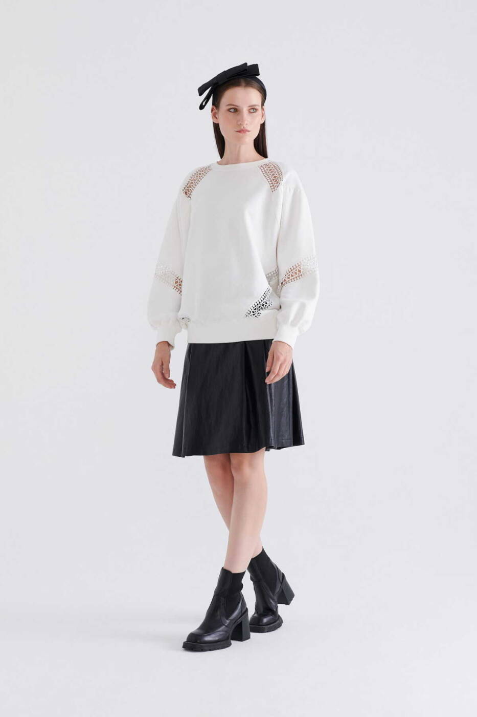  Dantel Detaylı Kadın Sweatshirt Ekru - 4