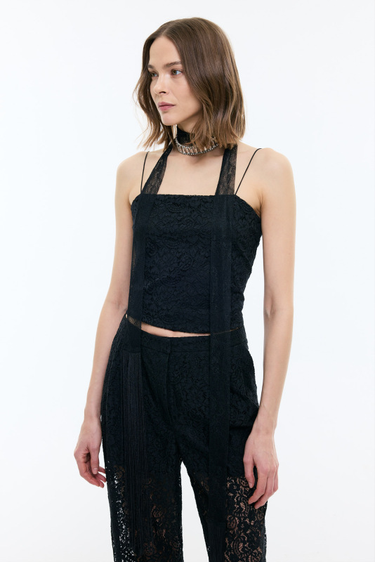 Dantel Detaylı Saten Askılı Büstiyer Siyah - 1