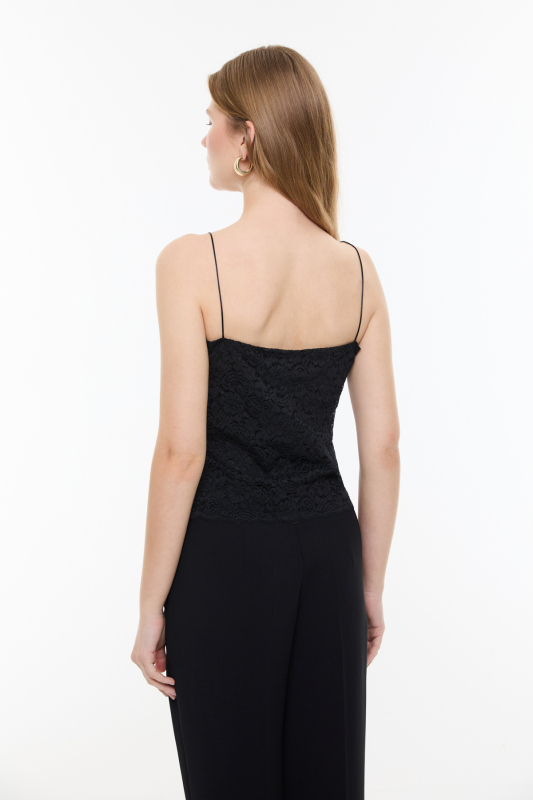 Dantel Detaylı Saten Askılı Büstiyer Siyah - Roman (1)