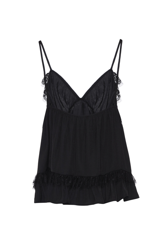 Dantel ve Volan Detaylı İnce Askılı Bluz Siyah - 5