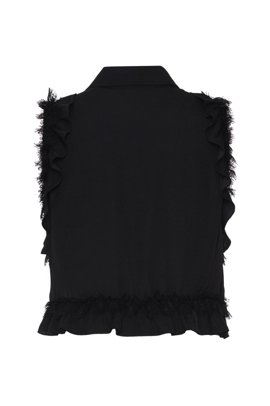 Dantel ve Volan Detaylı Kolsuz Gömlek Siyah - 6