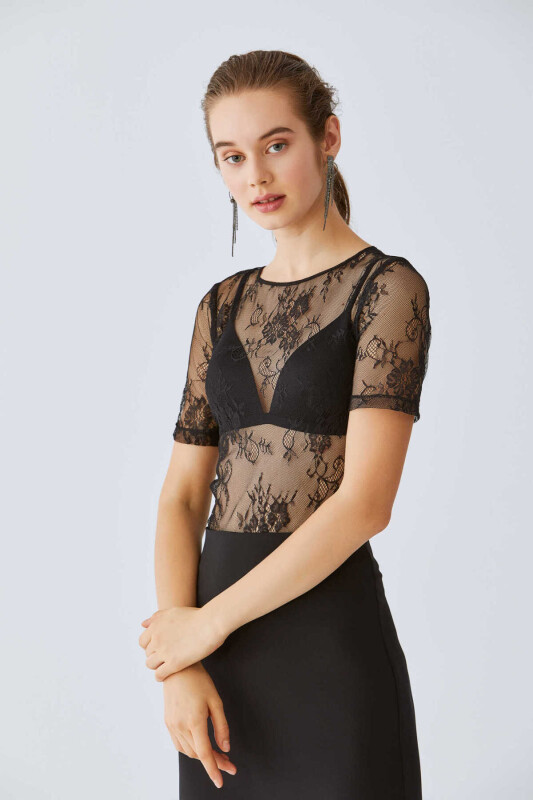  Dantelli Bluz Siyah - 3