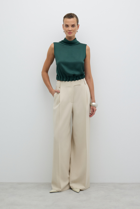 Degaje Yaka Beli Lastikli Kolsuz Bluz Yeşil - 4