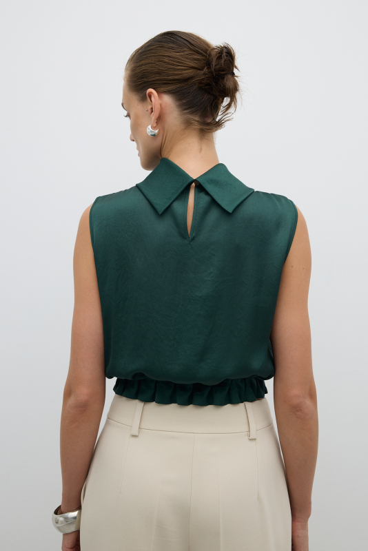 Degaje Yaka Beli Lastikli Kolsuz Bluz Yeşil - 2