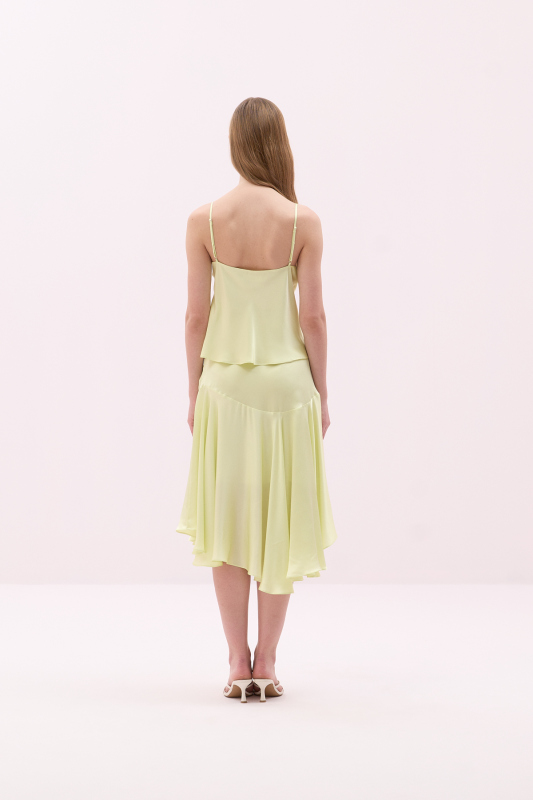 Degaje Yaka İnce Askılı Saten Bluz Sarı - 2