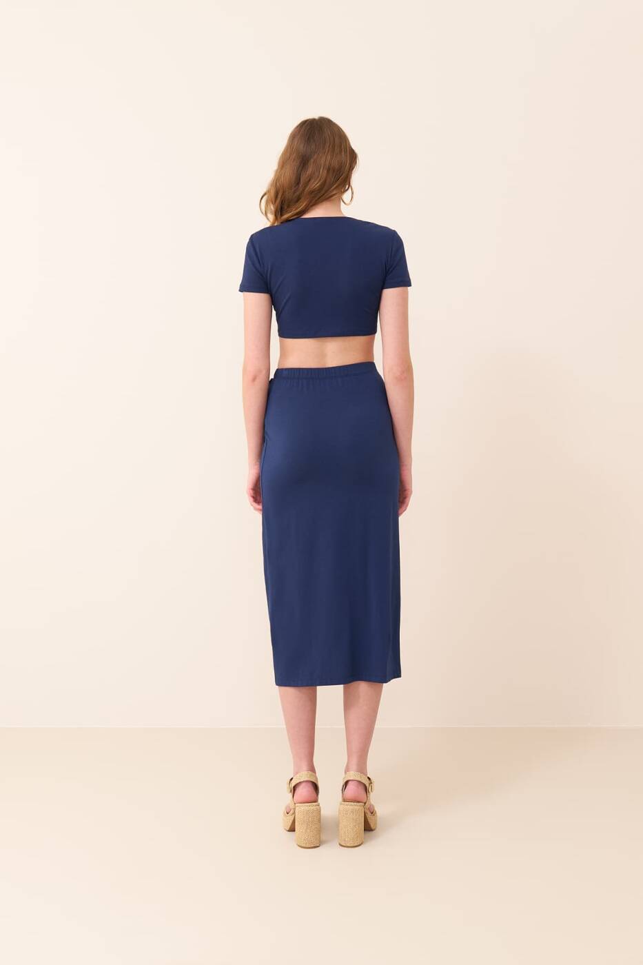Low-cut Crop Blouse Navy - 2
