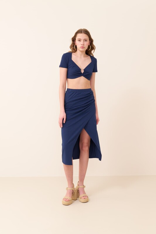 Low-cut Crop Blouse Navy - 3