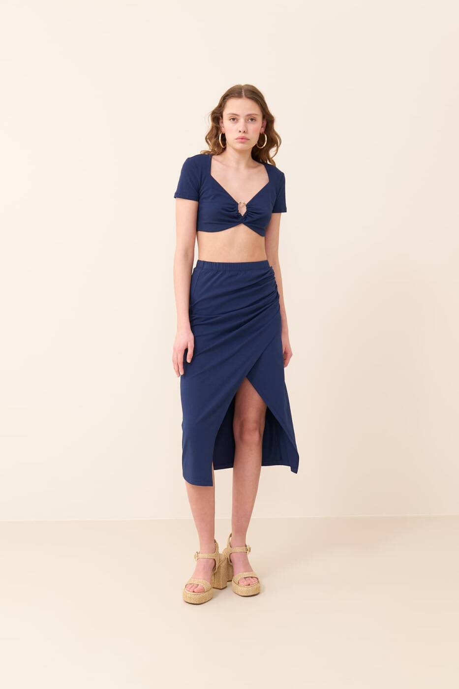 Low-cut Crop Blouse Navy - 3