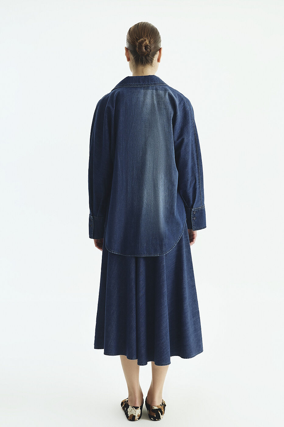 Denim Midi Etek Lacivert - 6