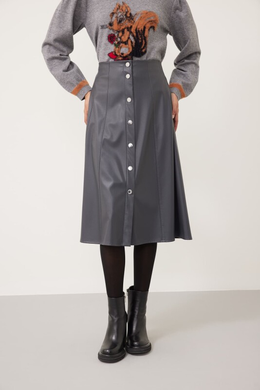 Deri Etek Koyu Gri - 3