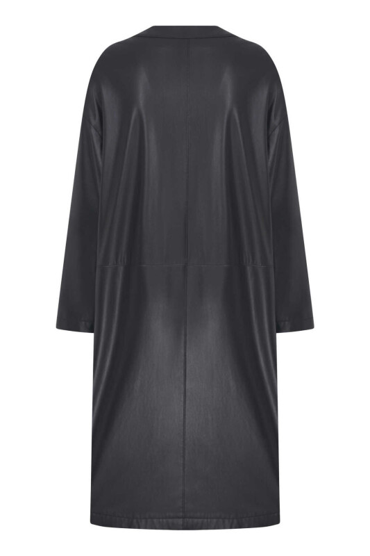  Deri Görünümlü Düz Yaka Kap Siyah - 5