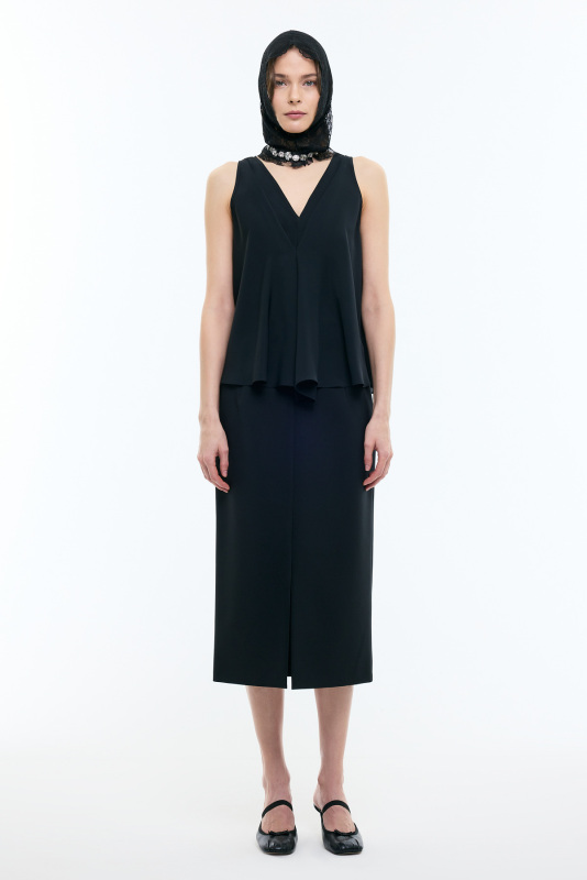 Derin V Yaka Kolsuz Bluz Siyah - 3