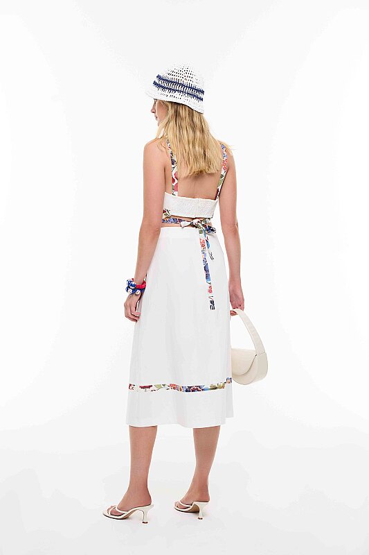 Desen Detaylı Pileli Midi Etek Beyaz - Roman (1)