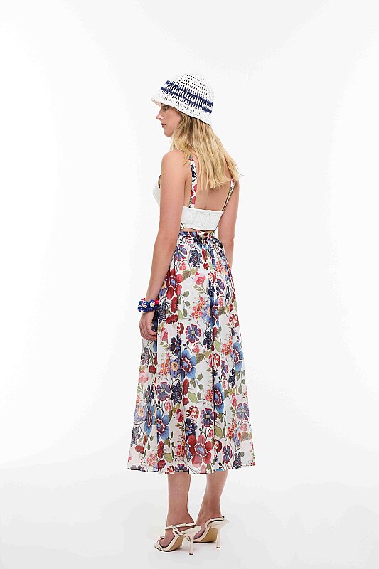 Desenli Belden Bağlamalı Büstiyer Beyaz - 4