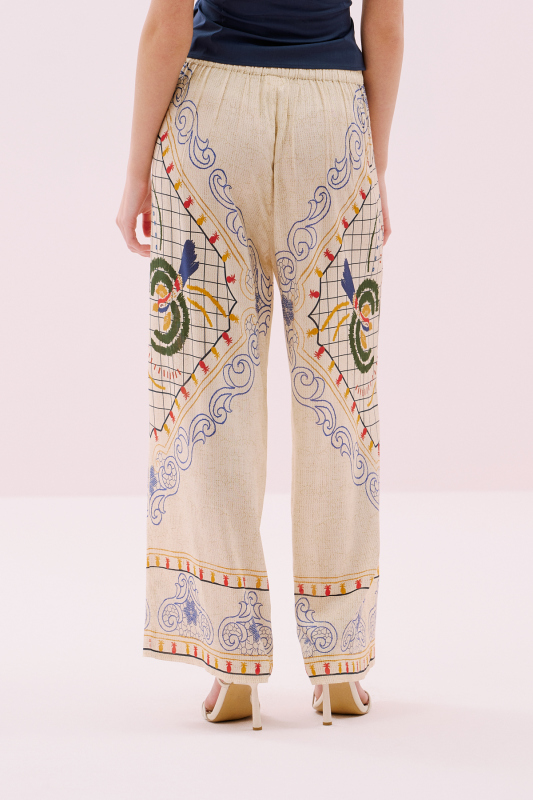 Desenli Geniş Paça Pantolon Standart Renk - 2