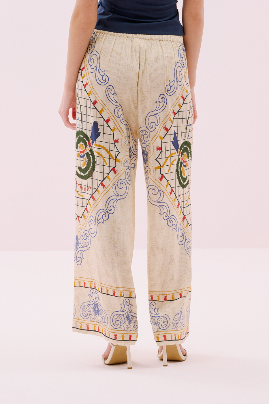 Desenli Geniş Paça Pantolon Standart Renk - 2