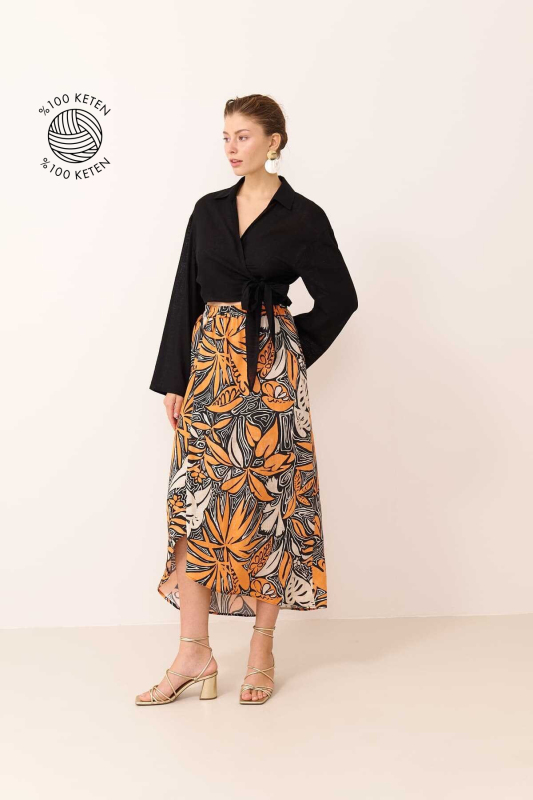 Desenli Keten Etek Standart Renk - 1