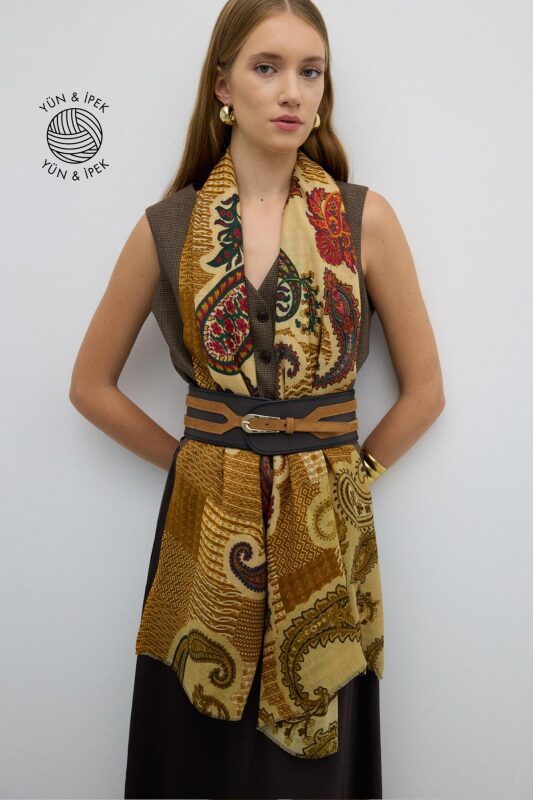 Yün ve İpek Karışımlı Şal Standart Renk - Roman