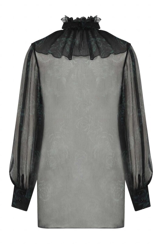 %100 İpek Desenli Transparan Bluz Standart Renk - Roman (1)
