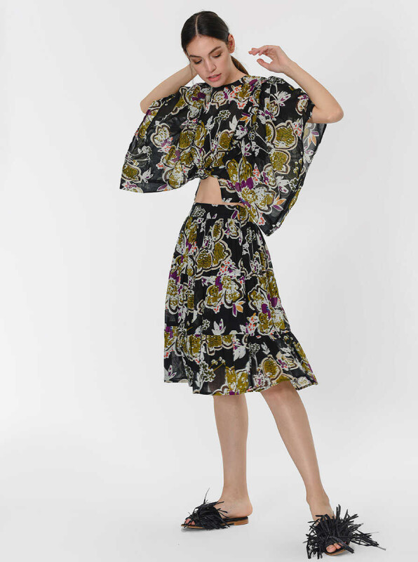 Desenli Volanlı Renkli Etek Standart Renk - 3