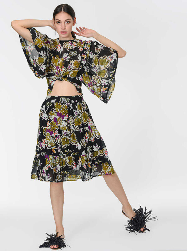 Desenli Volanlı Renkli Etek Standart Renk - 4