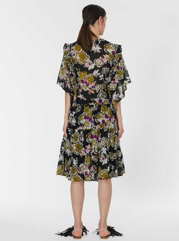 Desenli Volanlı Renkli Etek Standart Renk - 2