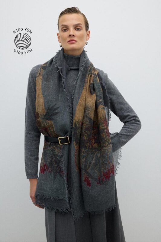 Desenli Yün Şal Standart Renk - Roman