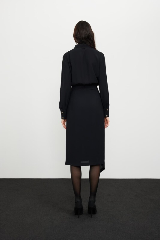 Asymmetrical Crepe Dress with Gold Accessories Black - 2