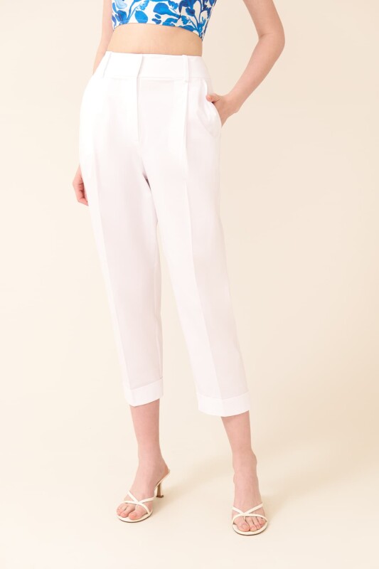 Double Paça Havuç Pantolon Beyaz - 3