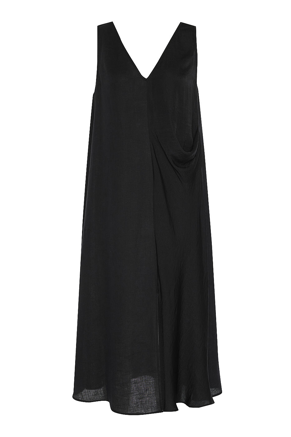 Drape Detaylı Keten Elbise Siyah - 3