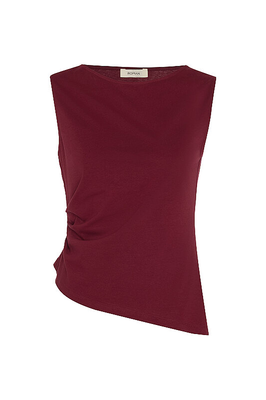 Drape Detaylı Kolsuz T-shirt Bordo - 4