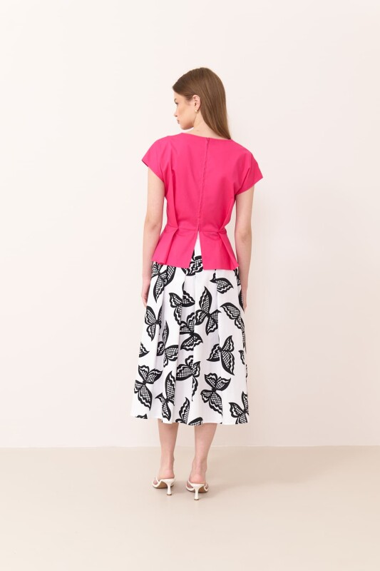 Drape Detaylı Peplum Poplin Bluz Fuşya - 2