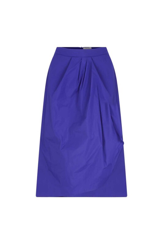  Drapeli Tafta Midi Etek Saks - 4