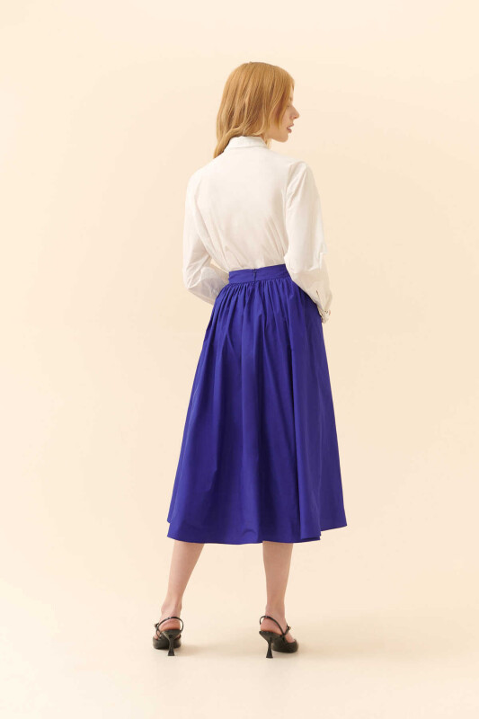  Drapeli Tafta Midi Etek Saks - Roman (1)