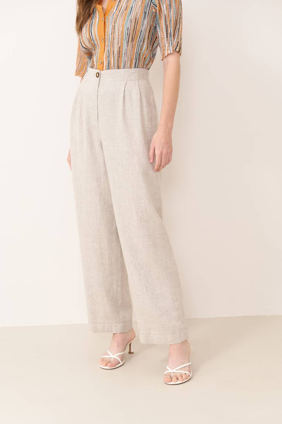 Duble Paça Keten Pantolon Naturel - 3